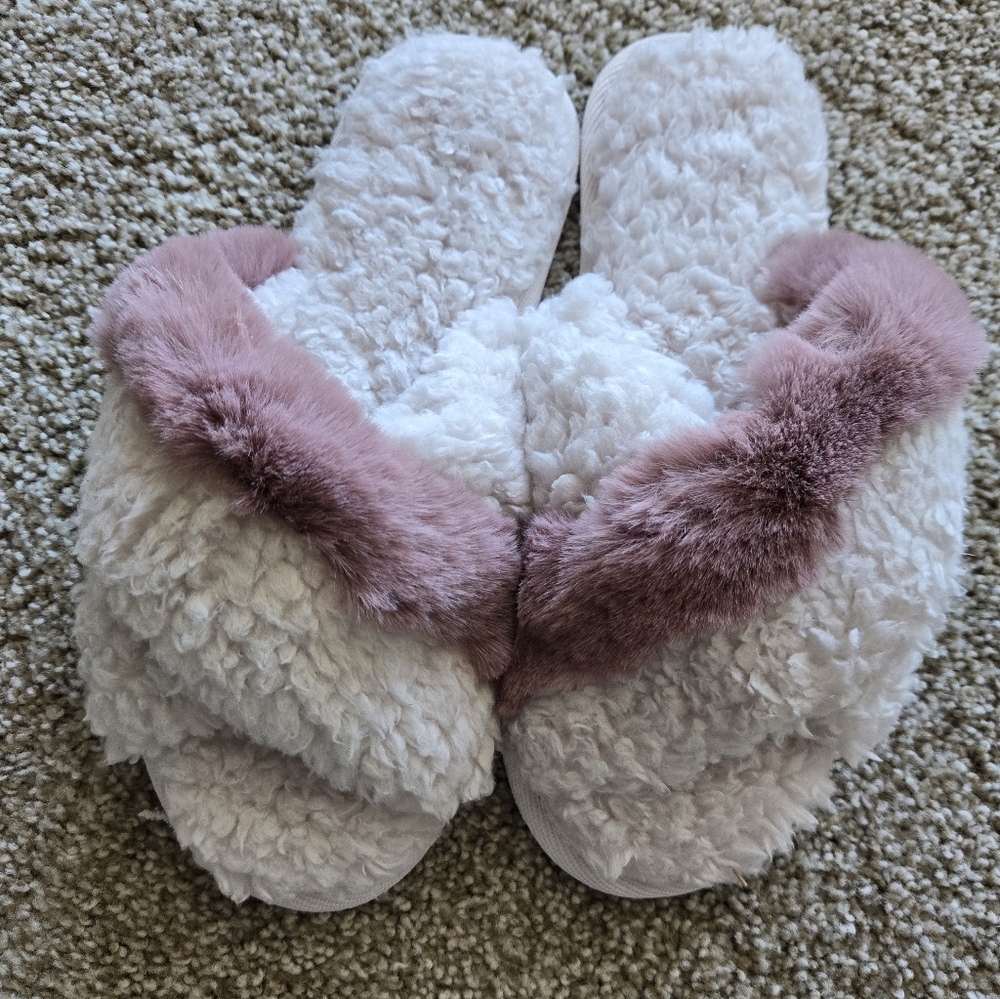 For Love And Lemons Pink and White Slippers